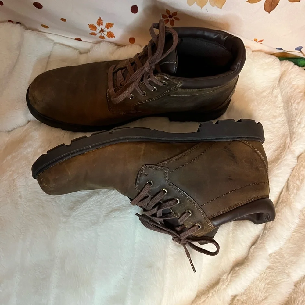 Rockport Mens 10.5M Dark Brown Leather Storm Surge Plain Toe Work A13715 Boots